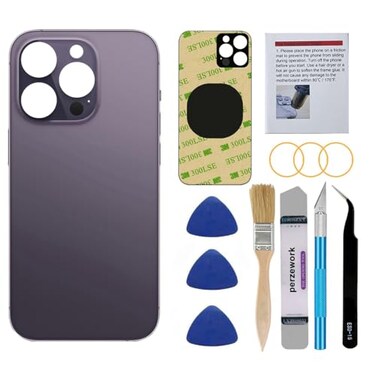 Perzework OEM Rear Back Glass Replacement for iPhone 14 Pro Max 67 inches with Reparing Toolkit and PreInstalled Adhesive Deep Purple