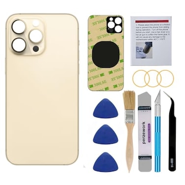 Perzework OEM Rear Back Glass Replacement for iPhone 14 Pro Max 67 inches with Reparing Toolkit and PreInstalled Adhesive Gold
