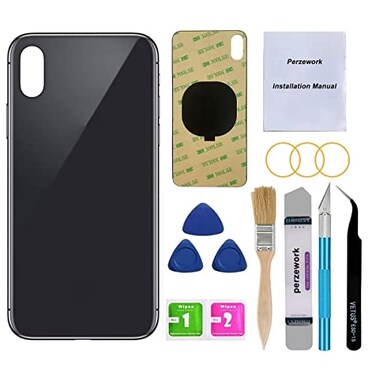 Perzework OEM Rear Back Glass Replacement for iPhone X 58 inches with Reparing Toolkit and PreInstalled Adhesive Space GrayBlack