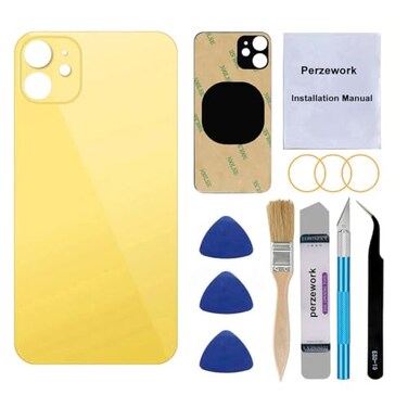 Perzework OEM Rear Back Glass Replacement for iPhone 11 61 inches with Reparing Toolkit and PreInstalled Adhesive Yellow