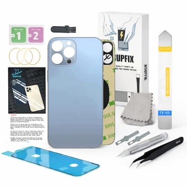 GUPFIX Back Glass Replacement for iPhone 13 Pro with Repir Tools Big Hole Rear Back Cover Glass Replacement All Carriers with PreInstalled Adhesive and Repairing Tool Kits Sierra Blue