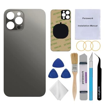 Perzework Back Glass Replacement Graphite Compatible with iPhone 12 pro max 67 inches All Carriers with PreInstalled Adhesive and Repairing Tool Kits