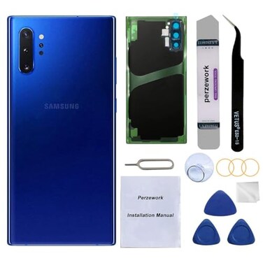 Perzework OEM Rear Back Glass Replacement for Samsung Galaxy Note 10 Plus 68 inches 5G with Reparing Toolkit and PreInstalled Adhesive Aura Blue