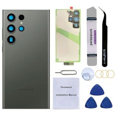 Perzework OEM Rear Back Glass Replacement for Samsung Galaxy S23 Ultra 68 inches with Reparing Toolkit and Manual Green