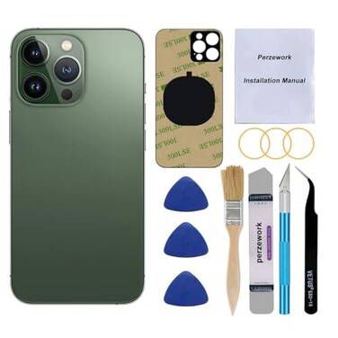 Perzework OEM Rear Cover Back Glass Replacement for iPhone 13 pro max 67 inch Alpine Green All Carriers with PreInstalled Adhesive and Professional Repair Tool Kits