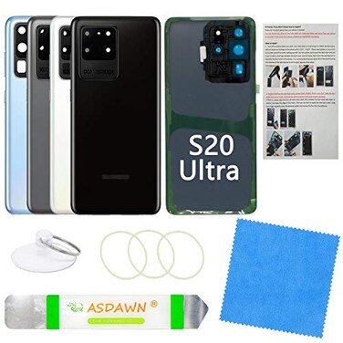 ASDAWN Galaxy S20 Ultra Back Cover Glass Replacement with PreInstalled Camera Lens Repair Tools for Samsung Galaxy S20 Ultra 5G SMG988 All Carriers Cosmic Black