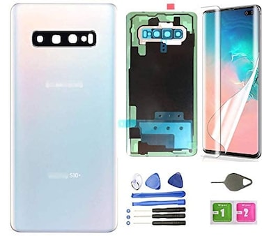 teamplayer Galaxy S10 Plus Back Glass Cover Replacement Housing Door Waterproof with Camera Lens and Frame Tape Parts for Samsung Galaxy S10 Plus S10 SMG975UWFDS Tools Prism White