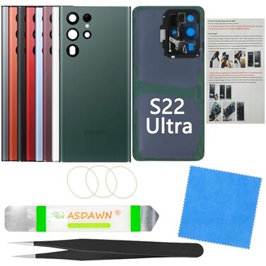 ASDAWN Galaxy S22 Ultra Replacement Back Glass Panel Case with Installation Manual PreInstalled Camera Lens Repair Tool Kit for Samsung Galaxy S22 Ultra 5G SMS908 All Carriers Green