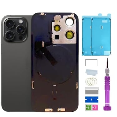 ZMVDJZ 15 Pro Max Back Glass Replacement with Plate Flex Cable and All Parts for iPhone 15pro Max Back Cover Glass Black Titanium 67 Inch Waterproof Tape Repair Tools Black Titanium