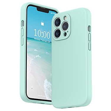 SURPHY Case for iPhone 13 Pro Case with Screen Protector 13 Pro Liquid Silicone Phone Cases Camera Protection Soft Microfiber Lining Mint Green