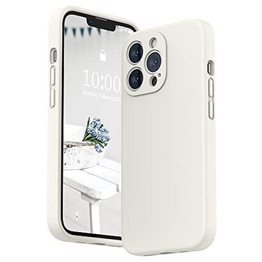 SURPHY Case for iPhone 13 Pro Case with Screen Protector 13 Pro Liquid Silicone Phone Cases Camera Protection Soft Microfiber Lining White