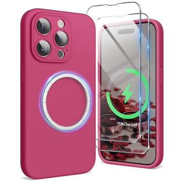SURPHY Designed for iPhone 15 Pro Max Case Compatible with MagSafe 67 inch 2023 with 2 Pack Screen Protector Liquid Silicone Phone Case Camera Protective Soft Microfiber Lining Hibiscus