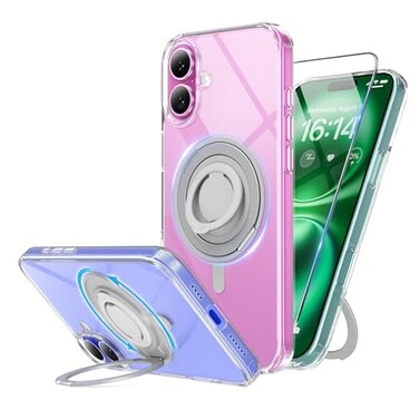 SURPHY 360 Magnetic Stand for iPhone 16 Case with Finger Ring Compatible with MagSafe with Screen Protector Ring Stand and Finger Phone Case for 16 61 inch 2024 Clear