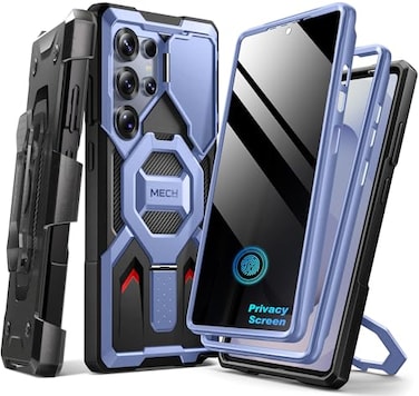 TONGATE Magnetic Stand for Samsung Galaxy S25 Ultra Case with Privacy Screen Protector Compatible with Magsafe Military Drop Protection S25 Ultra Case with Camera Cover Belt Clip Blue Privacy