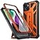 Poetic Compatible with iPhone 14 Case Spartan Phone Case for iPhone 14 with Screen Protector Full Body Rugged Premium Leather Texture Shockproof Protective Cover with Kickstand Metallic Orange