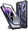 Poetic Compatible with iPhone 14 Pro Max Case Spartan Phone Case for iPhone 14 Pro Max Full Body Rugged Leather Texture Shockproof Protective Cover with Screen Protector and Kickstand Metallic Blue