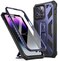 Poetic Compatible with iPhone 14 Pro Max Case Spartan Phone Case for iPhone 14 Pro Max Full Body Rugged Leather Texture Shockproof Protective Cover with Screen Protector and Kickstand Metallic Blue