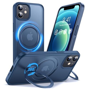 Anqrp 360 ALLinONE Stand Case for iPhone 1212 Pro Case with Rotatable Magnetic KickStand Ring Holder Compatible with MagSafe MILGrade Shockproof iPhone 1212 Pro Phone Case Cover 61 inch Blue