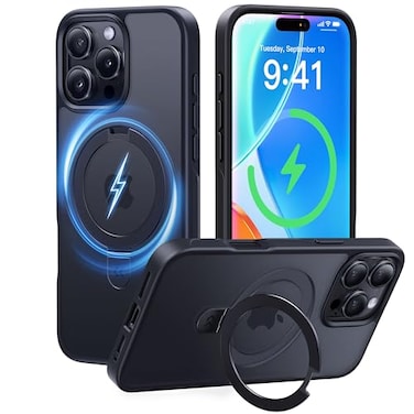 CASEKOO UltraMagnetic Stand for iPhone 16 Pro Case Military Drop Protection Compatible with MagSafe Shockproof Translucent Matte Slim Ring Holder Case for iPhone 16 Pro 63 Black