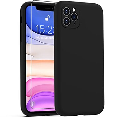 DEENAKIN Compatible with iPhone 12 Pro Max Silicone Case with Screen ProtectorEnhanced Camera ProtectionSoft Slim Fit Shockproof Protective Phone Cover 67 for Men Women GirlsBlack