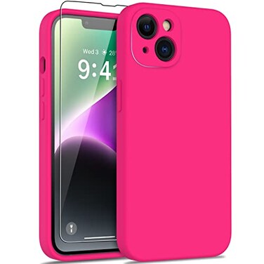 DEENAKIN Compatible with iPhone 14 Plus Case with Screen ProtectorEnhanced Camera Cover16ft Drop Tested Soft Silicone Gel RubberSlim Fit Protective Phone Case 67 Hot Pink