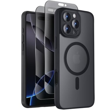 Symcele Designed for iPhone 16 Pro Case Compatible with MagSafe with Privacy Screen Protectors X2 Camera Protection 15FT Military Drop Protection Shockproof Phone Case 2024 Black
