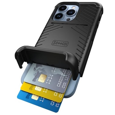 Scooch for iPhone 13 Pro Case with Card Holder Wingmate Wallet Case with Hidden Card Slot and RFID Protection for up to 4 Cards 10Foot Drop Protection Black