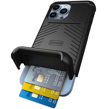 Scooch for iPhone 13 Pro Max Case with Card Holder Wingmate Wallet Case with Hidden Card Slot and RFID Protection for up to 4 Cards 10Foot Drop Protection Black