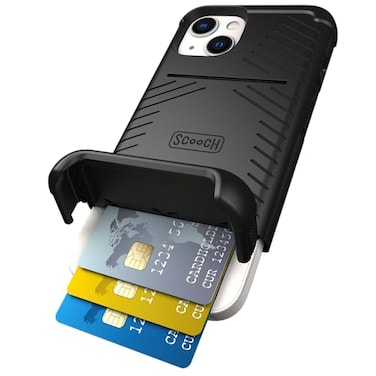 Scooch for iPhone 13 Case with Card Holder Wingmate Wallet Case with Hidden Card Slot and RFID Protection for up to 4 Cards 10Foot Drop Protection Black