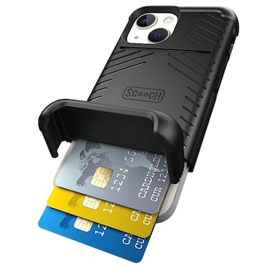 Scooch for iPhone 13 Mini Case with Card Holder Wingmate Wallet Case with Hidden Card Slot and RFID Protection for up to 4 Cards 10Foot Drop Protection Black