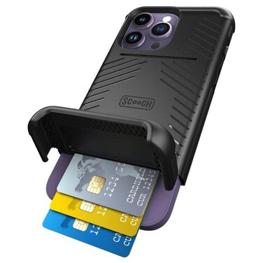 Scooch Compatible with iPhone 14 Pro Max Case with Card Holder Wingmate Wallet Case with Hidden Card Slot and RFID Protection for 4 Cards 10Foot Drop Protection Black
