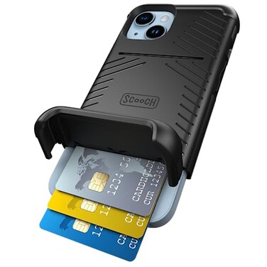 Scooch for iPhone 14 Case with Card Holder Wingmate Wallet Case with Hidden Card Slot and RFID Protection for up to 4 Cards 10Foot Drop Protection Black