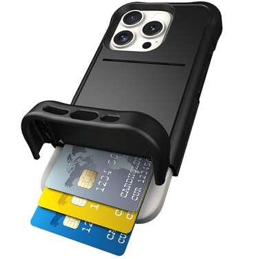 Scooch for iPhone 16 Pro Case with Card Holder Wingmate Wallet Case with Hidden Card Slot and RFID Protection for up to 4 Cards 10Foot Drop Protection Black