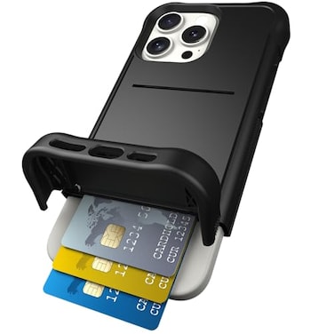 Scooch for iPhone 16 Pro Max Case with Card Holder Wingmate Wallet Case with Hidden Card Slot and RFID Protection for up to 4 Cards 10Foot Drop Protection Black