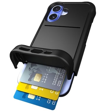 Scooch for iPhone 16 Case with Card Holder Wingmate Wallet Case with Hidden Card Slot and RFID Protection for up to 4 Cards 10Foot Drop Protection Black