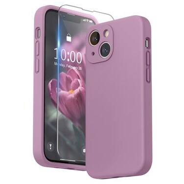 SURPHY Compatible with iPhone 13 Mini Case with Screen Protector Camera Protection Soft Microfiber Lining Liquid Silicone Phone Case 54 inch 2021 Lilac Purple