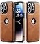 C Casus Casus Designed for iPhone 14 Pro Max Case Vegan Leather Slim Logo View Classic Luxury Elegant Thin Protective Cover 2022 67 Golden Brown