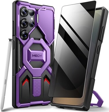 TONGATE for Samsung Galaxy S24 Ultra Case Compatible with MagSafe Ring Stand Camera Cover Kickstand Drop Shockproof Rugged Protection Phone Case for S24 Ultra with Screen Protector 68 Purple