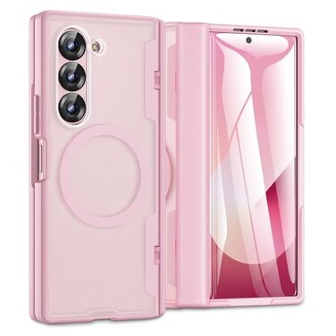 Caka for Samsung Galaxy Z Fold 5 Case Compatible with Magsafe Hinge Protection Builtin HD Screen Protector Translucent Hard Shockproof Magnet Phone Cover for Fold5 Pink
