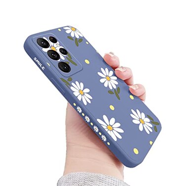 Sunswim Compatible with Galaxy S21 Ultra Case Cute Daisy Pattern Camera Lens Protection Shockproof TPU Bumper Liquid Silicone Protective Cover Phone Cases for Samsung Galaxy S21 Ultra 5G 68Grey