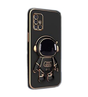 Danglyld for Galaxy A51 Case Cute Plating 3D Astronaut Hidden Kickstand Holder Case Soft TPU Bumper Shockproof Protective Cover Phone Case for Samsung Galaxy A51 4G Not for A51 5G Version Black