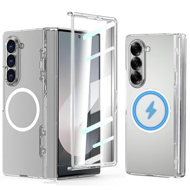 MSOTES for Galaxy Z Fold 7 Case Compatible with MagSafe Bulitin 9H Screen Protector Spring Hinge Protection AntiYellowing Strong Magnetic Slim Thin Phone Cover for Samsung Galaxy Z Fold7 Clear