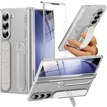 NINKI Transparent Cover for Samsung Galaxy Z Fold 7 Case with Strap Screen Protector Shockproof Full Body Hinge Stand for Galaxy Fold 7 Cover Slim Grip for Samsung Z Fold 7 Case Clear