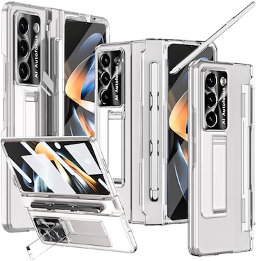 NINKI Clear for Samsung Galaxy Z Fold 6 Case with S Pen Holder S PenBuiltin Stand Screen Protector Hinge Transparent Phone Cover for Samsung Z Fold 6 Case with Kickstand Clear