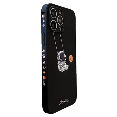 Yonds Queen for iPhone 13 mini Cute Case Cool Cartoon Swing Astronaut Planet Moon Design Stylish Soft TPU Bumper Shockproof AntiSlip Protector Case iPhone 13 mini Black Planet