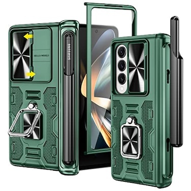 VEGO for Z Fold 4 Case with S Pen Holder with Hinge Protection360degree Rotating KickstandSlide Camera CoverFront HD Screen Protector Protective Cover for Samsung Galaxy Z Fold 4 Green