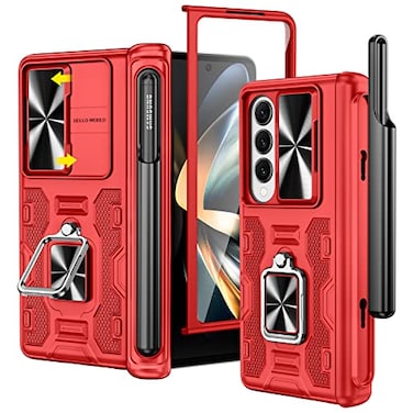 VEGO for Z Fold 4 Case with S Pen Holder with Hinge Protection360degree Rotating KickstandSlide Camera CoverFront HD Screen Protector Protective Cover for Samsung Galaxy Z Fold4 Red