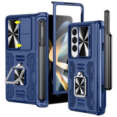 VEGO for Z Fold 4 Case with S Pen Holder with Hinge Protection360degree Rotating KickstandSlide Camera CoverFront HD Screen Protector Protective Cover for Samsung Galaxy Z Fold 4 Blue
