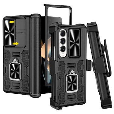 VEGO for Galaxy Z Fold 4 Case with Belt Clip Holster 360Ring Magnetic Kickstand Camera Cover Front Screen Protector Hinge Protection Shockproof Armor Cover Black