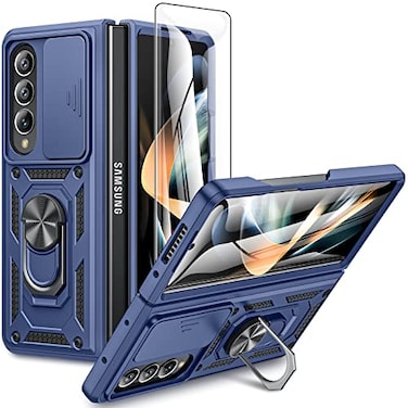 VEGO for Samsung Z Fold 4 Case with Slide Camera Cover Screen Protector Builtin 360 Rotate Ring Stand Protective Cover Case for Samsung Galaxy Z Fold 4 5G 2022 Blue